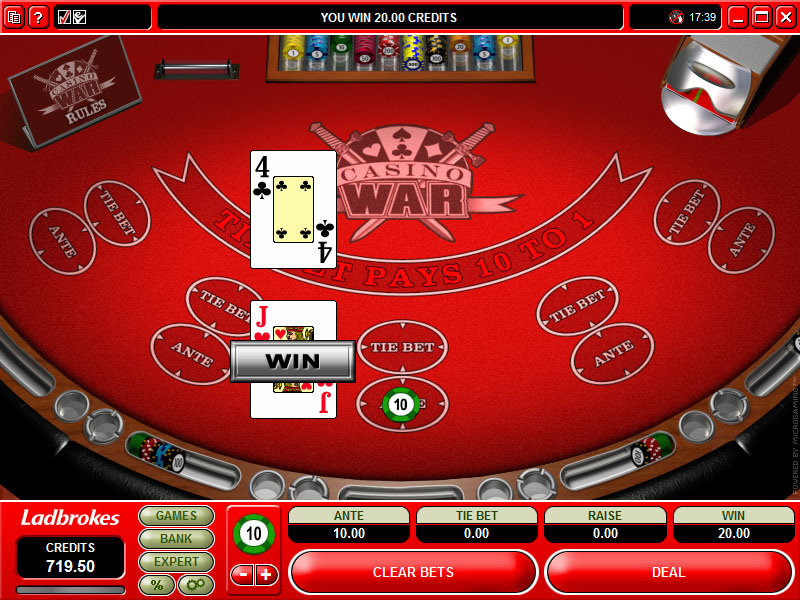 Casino War is a very simple coin flip type of a casino card game offered by